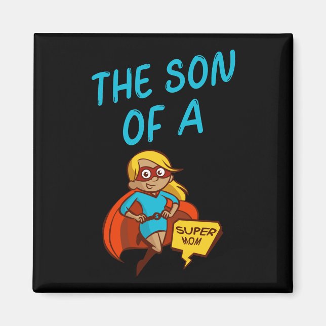 Sohn eines Super-Mama Blue Text Female Superhero C Magnet (Vorne)