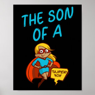 Sohn eines Super-Mama Blue Text Female Superhero C Poster