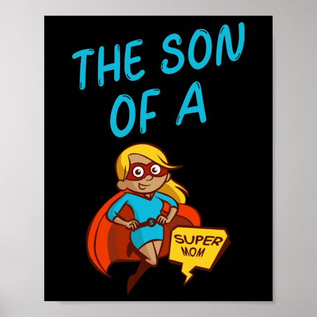 Sohn eines Super-Mama Blue Text Female Superhero C Poster (Vorne)