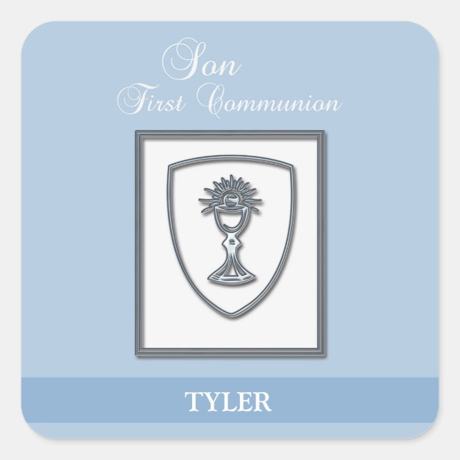 Sohn, Erste Kommune Silver Chalice Quadratischer Aufkleber (Vorderseite)