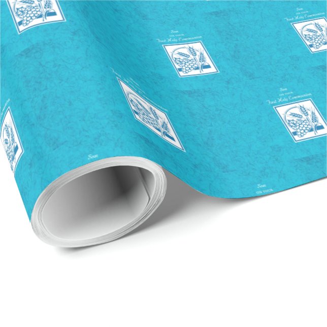Sohn, Erste Kommune, Weizen, Trauben blau Geschenkpapier (Rolleneckpunkt)