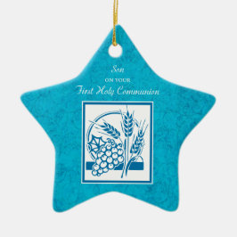 Sohn, Erste Kommune, Weizen, Trauben blau Keramik Ornament