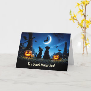 Sohn Frohes Halloween-Katze Hund Süßer Mond und He Karte