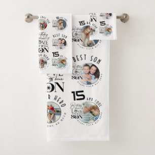 Sohn Geburtstag 8 Foto-Collage Typografie Badhandtuch Set