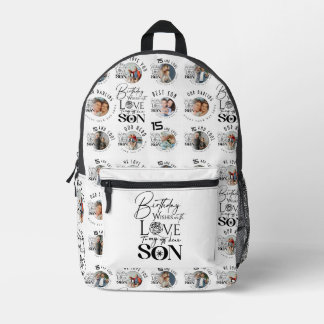Sohn Geburtstag 8 Foto Collage Typografie  Bedruckter Rucksack