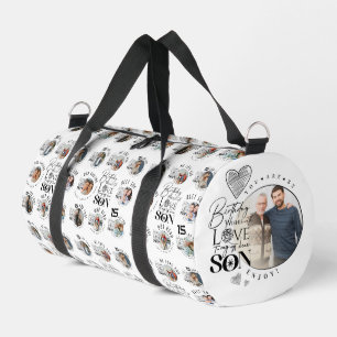Sohn Geburtstag 8 Foto-Collage Typografie Duffle Bag