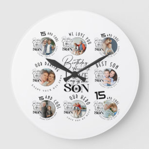 Sohn Geburtstag 8 Foto-Collage Typografie Große Wanduhr