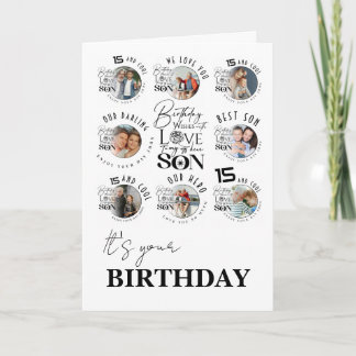Sohn Geburtstag 8 Foto-Collage Typografie  Karte