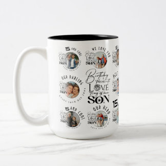 Sohn Geburtstag 8 Foto Collage Typografie  Zweifarbige Tasse