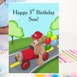 Sohn Glücklicher 3. Geburtstag Teddybär Feuerwehrw Karte