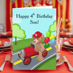 Sohn Glücklicher 4. Geburtstag Teddybär Feuerwehrw Karte