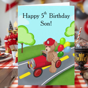 Sohn Glücklicher 5. Geburtstag Teddybär Feuerwehrw Karte