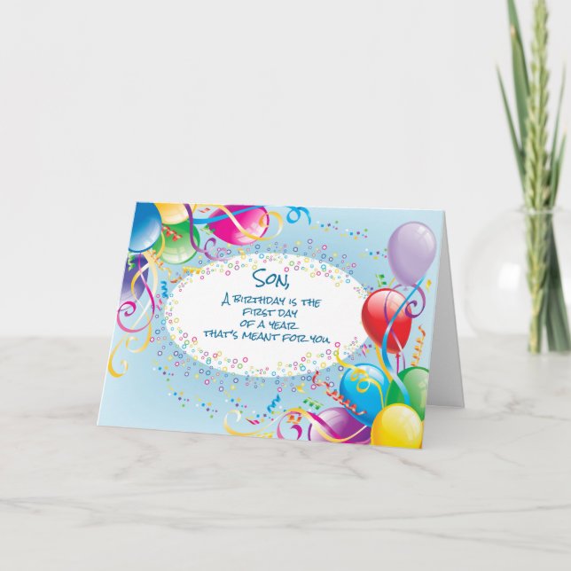 Sohn, Religiöse Freude am Geburtstag Balloons Karte (Vorderseite)
