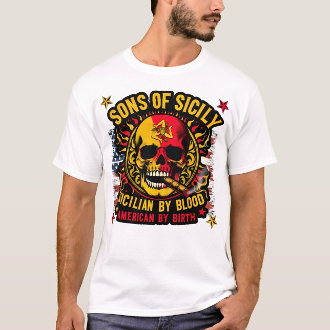 Söhne Siziliens von Bloamerikaner durch Geburt T-Shirt (Vorderseite)