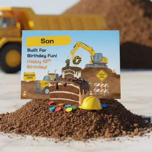 Sohns 10. Geburtstag Baustelle Tieflader Karte