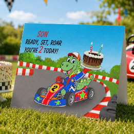 Sohns 2. Geburtstag Dinosaurier-Rennwagen Los geht Karte