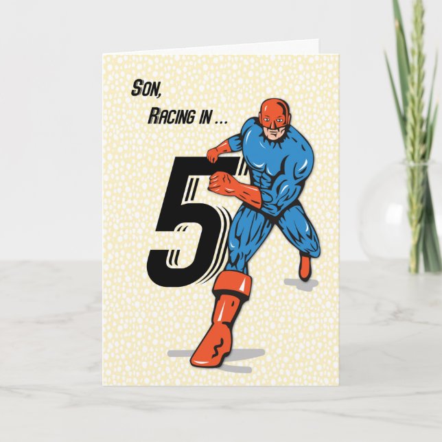 Sohns 5. Geburtstag Superheld Karte (Vorderseite)