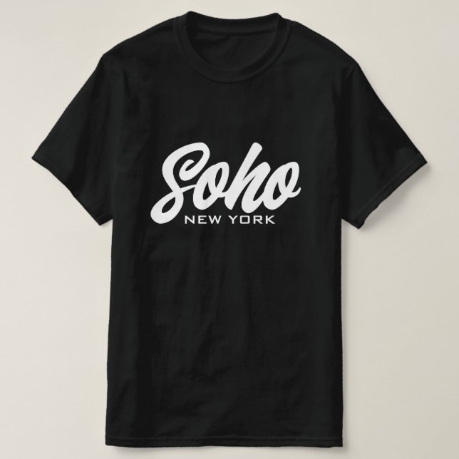 Soho New York, schwarzweiße Schriftzeichen T-Shirt (Design vorne)
