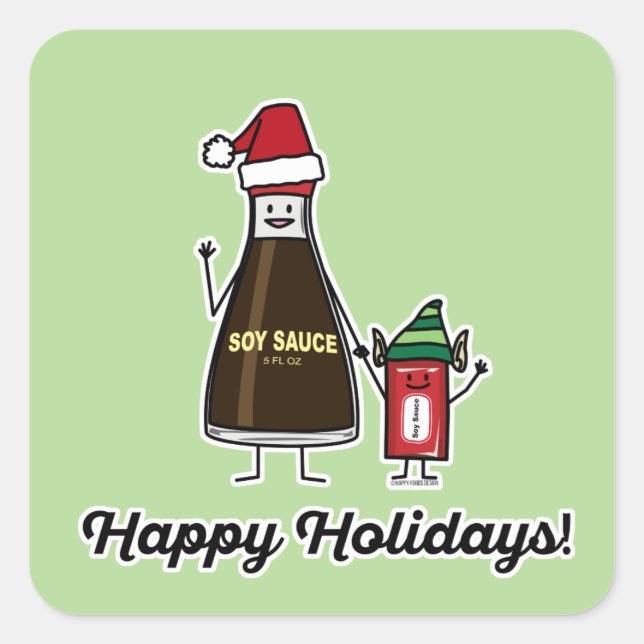 Soja Sauce Flasche Kind Weihnachten Weihnachten Quadratischer Aufkleber (Vorderseite)