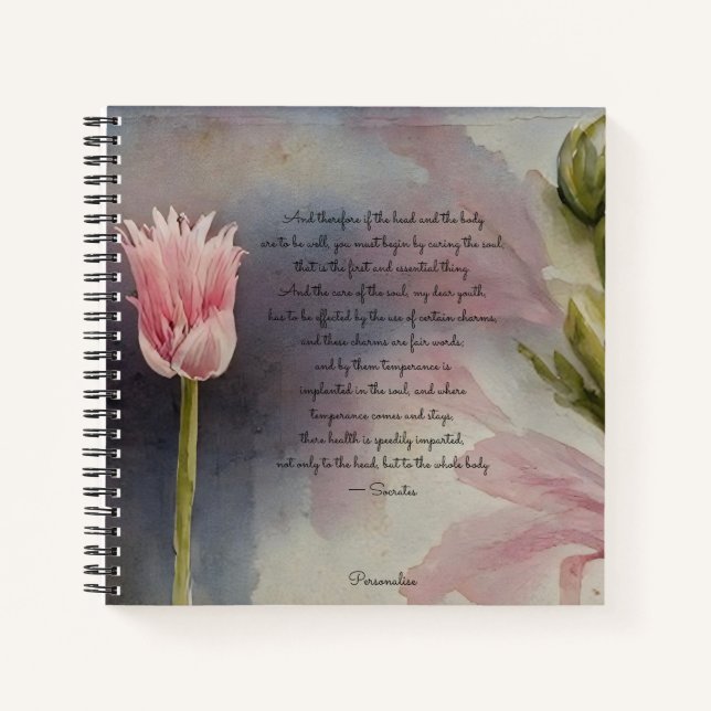 Sokrates Soul Health Quote Rosa Blume Journal Notizbuch (Vorderseite)