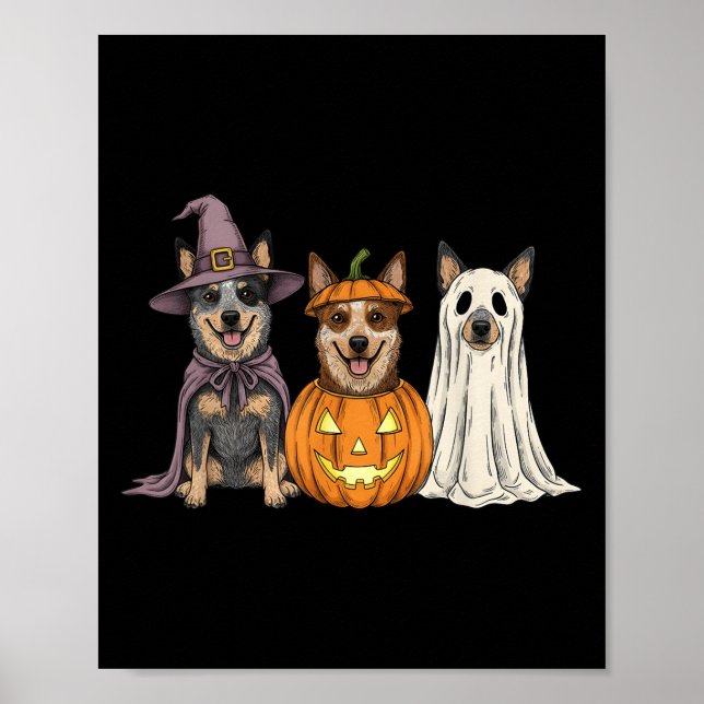 Soky Geist Blue Heeler Kürbis Halloween Hunde Lieb Poster (Vorne)