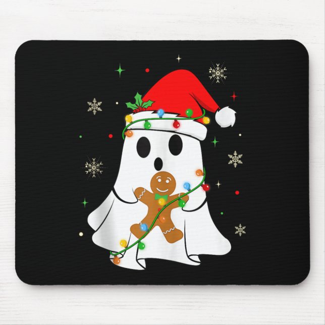 Soky Ghost Christmas Lights Santa Hat Funny Boo Gh Mousepad (Vorne)
