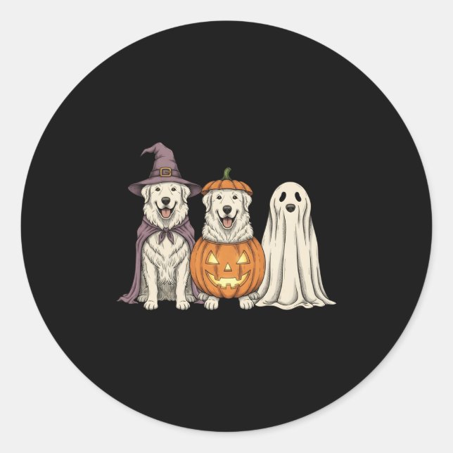 Soky Ghost Great Pyrenees Pumpkin Halloween Dog Lo Runder Aufkleber (Vorderseite)