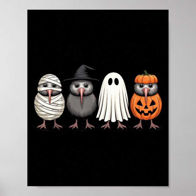 Soky Ghost Kiwi Bird Kürbis Halloween-Skelett  Poster (Vorne)