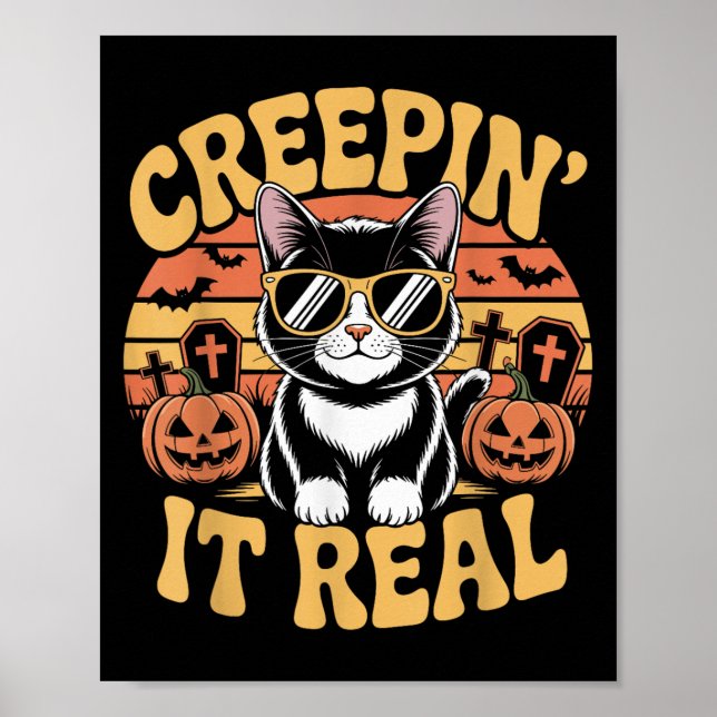 Soky Niedlich Creen' it Real Funny Cat Halloween P Poster (Vorne)