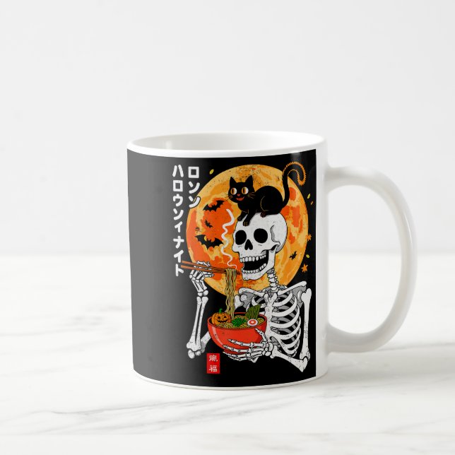 Soky Skeleton Eating Ramen Bowl With Cat Halloween Kaffeetasse (Rechts)