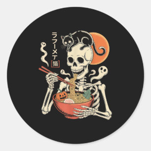 Soky Skelett aß Ramen Bowl mit KatzenHalloween Runder Aufkleber