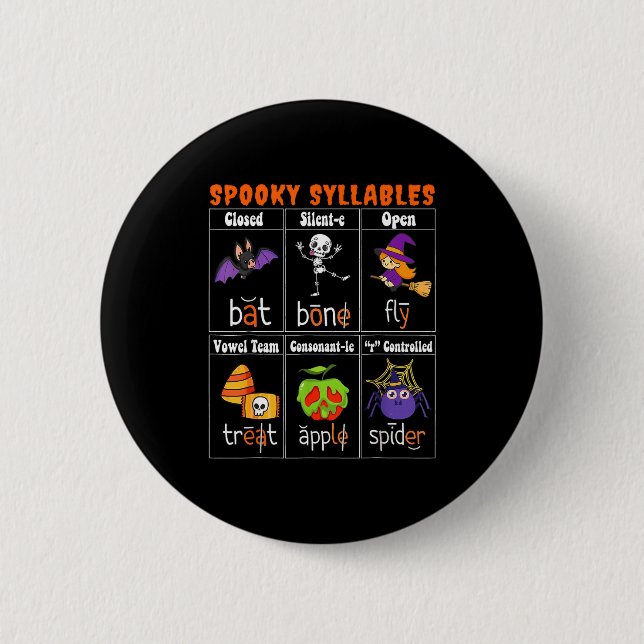 Soky Syllables Funny Halloween Educational Teacher Button (Vorderseite)