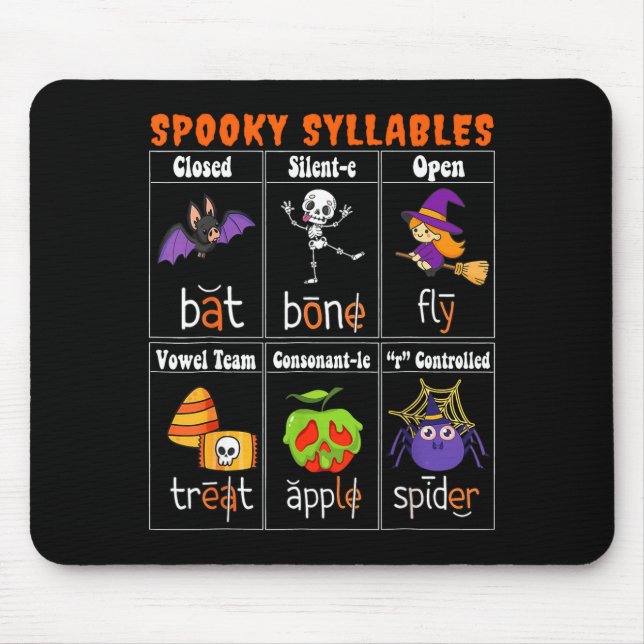 Soky Syllables Funny Halloween Educational Teacher Mousepad (Vorne)