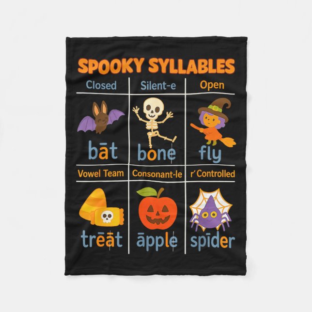 Soky Syllables Teacher Funny Halloween Educational Fleecedecke (Vorderseite)