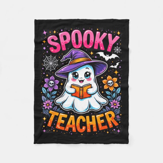 Soky Teacher Cute Ghost Reading Book Funny Hallo  Fleecedecke (Vorderseite)