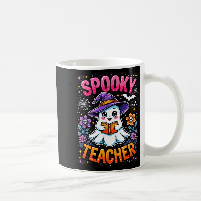 Soky Teacher Cute Ghost Reading Book Funny Hallo  Kaffeetasse (Rechts)