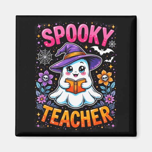 Soky Teacher Cute Ghost Reading Book Funny Hallo  Magnet (Vorne)