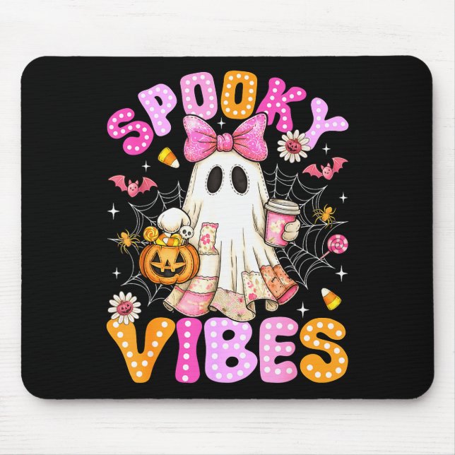 Soky Vibes Ghost Retro Groovy Halloween Women Girl Mousepad (Vorne)