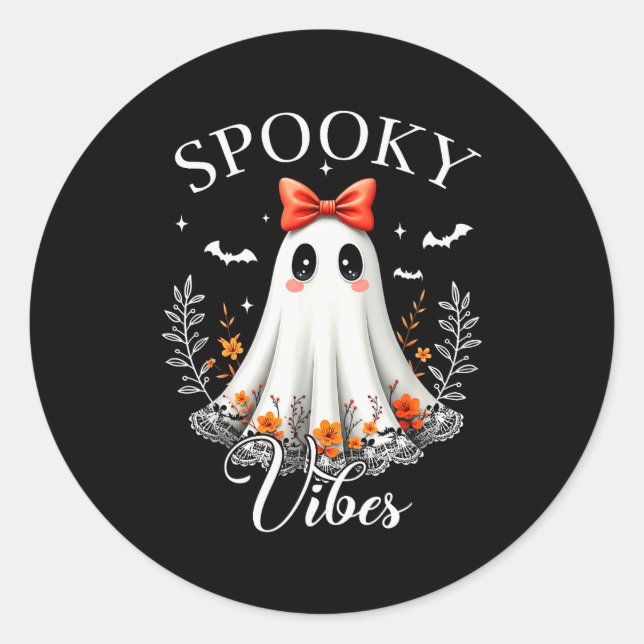 Soky Vibes Ghost Retro Groovy Halloween Women Girl Runder Aufkleber (Vorderseite)
