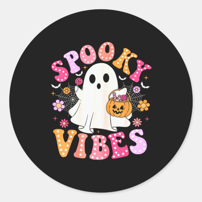 Soky Vibes Ghost Retro Groovy Halloween Women Girl Runder Aufkleber (Vorderseite)