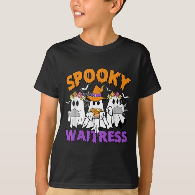 Soky Waitress Funny Ghost Halloween T-Shirt (Vorderseite)
