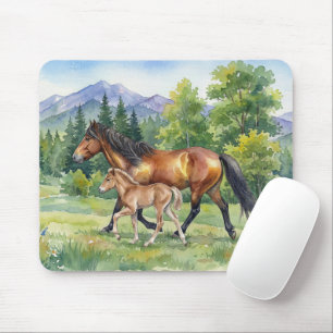 Sola Isländisches Pferd mit Fohlen auf einer Bergw Mousepad