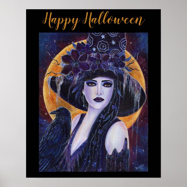 Solania Halloween Hexe mit Raven von Renee Lavoie Poster (Vorne)