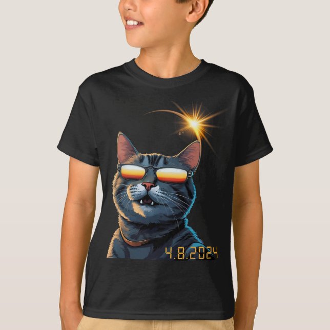 Solar 2024 Eclipse Cat Wearing Eclipse Brillen T-Shirt (Vorderseite)