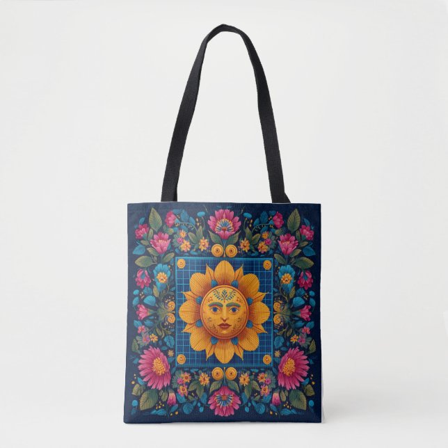 Solar Bloom - Folk Art Solarpunk-Tasche (Vorderseite)