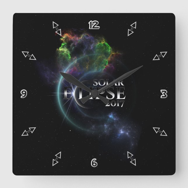 Solar Eclipse 2017 Quadratische Wanduhr (Vorderseite)