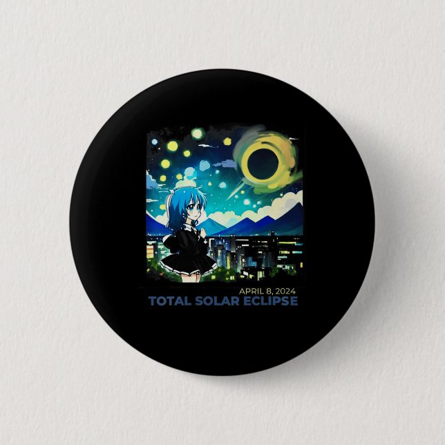 Solar Eclipse 2024 Anime Style Art Button (Vorderseite)