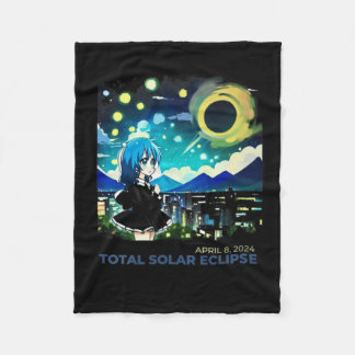 Solar Eclipse 2024 Anime Style Art Fleecedecke