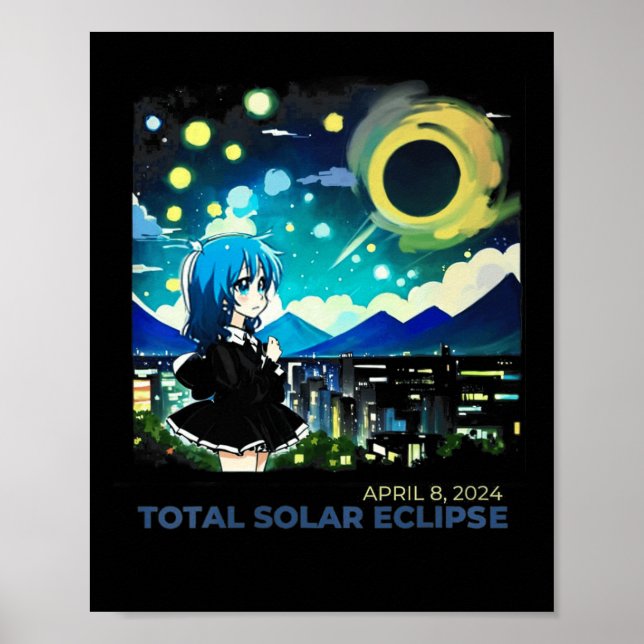Solar Eclipse 2024 Anime Style Art Poster (Vorne)