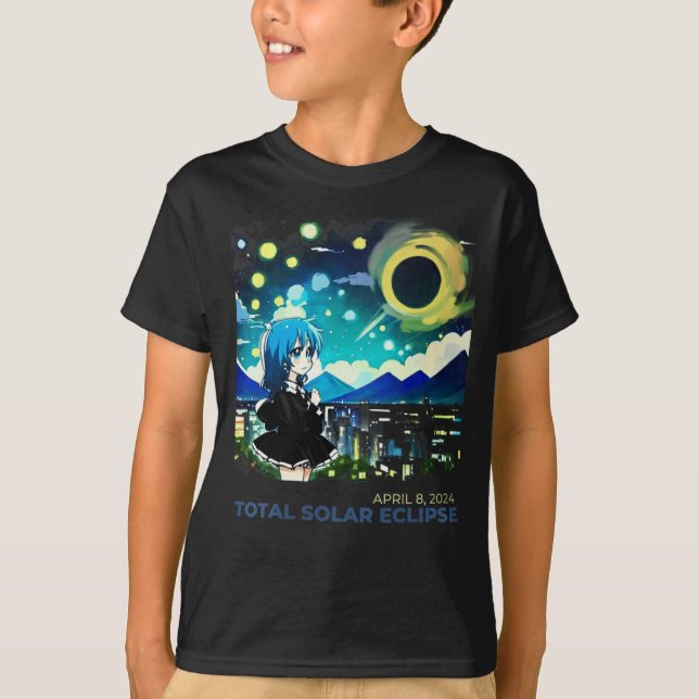 Solar Eclipse 2024 Anime Style Art T-Shirt (Vorderseite)